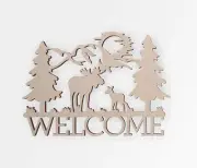Wooden Shape Moose Welcome Sign, Wooden Cut Out, Wall Art, Home Decor