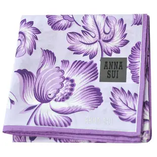 ANNA SUI 日本製繽紛花朵圖騰字母LOGO絲質大帕領巾(淺紫系)