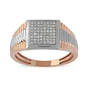 10K Rose Gold 0.20CT TW Diamond Cluster Two Tone Ribbed Shank Men's Ring