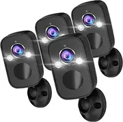 4 Pack Wireless Outdoor Security Camera for Home Security, 2K Battery Powered, Motion Detection, Siren, Alarm, Color Night Vision, Talk