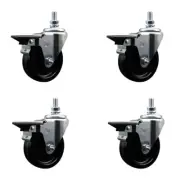 4 Inch Phenolic ½ Inch Threaded Stem Caster Set with Brake