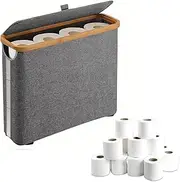 [Paifeancodill] Toilet Roll Storage,Toilet Paper Storage Portable Foldable Water-Repllent BambooToiletPaper Holder Storage Large CapacityToilet PaperBasket withLid Toilet PaperStorageBasket (Gray)