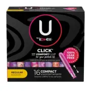 U By Kotex Click Super Premium Tampons Regular 16ct Compact