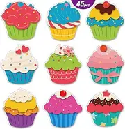 45 Pieces Colorful Cupcake Cutouts Versatile Classroom Decoration Creative Cupcake Cutouts with Glue Point Dots for Bulletin Board Classroom School Birthday Party, 5.9 x 5.9 Inch