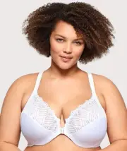 Glamorise Front-Closure T-Back WonderWire Bra - White (Size 14DD)