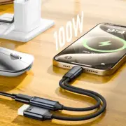 USB C to Type C+USB Adapter Cable Power Charging Cord 2 In 1 Splitter Wire Line