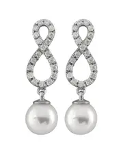 Splendid Pearls 14K 0.40 ct. tw. Diamond & 7-7.5mm Akoya Pearl Drop Earrings