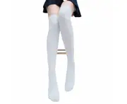 Pair of Women Thigh High Socks Cotton Over Knee Socks Long Knee High Socks White