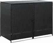 Double Wheelie Bin Shed with Lid and Doors, Black Outdoor Garbage Bin Storage Shed, Weather-Resistant Sturdy Construction, 148 x 80 x 111 cm, PE Rattan + Powder-Coated Steel Frame