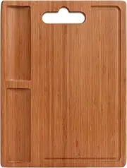 Bamboo Cutting Board for Kitchen with 2 Built-in Compartments, Chopping Board with Juice Groove, Charcuterie Board for Cheese, Meat, Vegetables, Bread(14 x 10")