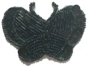 Lot of 2 Black Butterfly Beaded Sequined Sew-On Applique Craft Patch Vintage