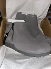 NEW Sorel Evie Zip Leather Boots Booties Quarry Gray Women's 11
