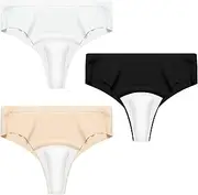 [Jeere] 3 Pcs Camel Toe Concealer Underwear Camel Toe Cover Thong Seamless Underwear for Women Panties Hide Feminine Lines, Black, Skin Color, White, Large