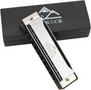 EastRock Blues Harmonica Mouth Organ Harp 10 Hole C Key with Case, Silver