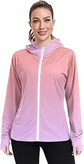 [GAIGEO] Women Rash Guard Swim Quick Dry Fit UV Sun Shirts Coral Pink Mauve Gradient Zipper Hoodie Tops SPF 50+ S