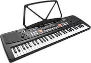 Domary 61 Keys Rechargeable Electronic Organ Kids Electric Piano with Microphone Black Digital Music Electronic Keyboard with LED Display Built-in Dual Stereo Speakers