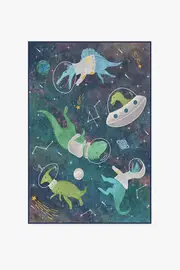 120' x 185' | Machine Washable Runner Rug | Kid & Pet Friendly | Indoor Rug | Dinosaurs in Space Rug | Ruggable