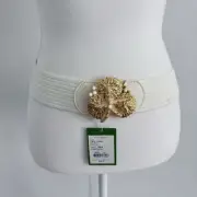 NWT LILLY PULITZER White Stretch Belt Emmett Gold Starfish Buckle SIZE M/L