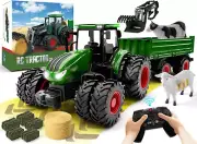 Kids RC Tractor Set & Truck and Trailer Front Loader Toddlers Farm Vehicle Toys