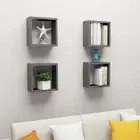 Wall Mounted Display Shelf Set 4 Pcs Stylish Hanging Decor Cubes Shelves Grey