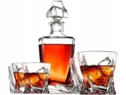 Crystal Glass Bohemia Whisky Decanter Set 770ml Bottle 340ml x 2 glasses - Boxed