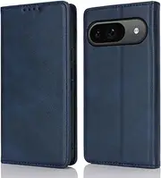 Cavor for Google Pixel 9 Case, Pixel9 Pro Cowhide Pattern PU Leather Cases Flip Magnetic Kickstand Book Wallet Cover Phone Case with Card Slots(6.3") -Navy Blue