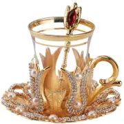 (Set of 6) Turkish Tea and Coffee Glasses Cups Set with Saucers Holders Spoon...