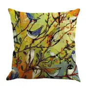 Cotton Linen Seat Back Cushion Cover Pillowcase Cushion Case Branch Birds Home Decor Gift 02 COLOR