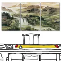 在飛比找momo購物網優惠-【24mama 掛畫】三聯式 中國風 山水畫 客廳裝飾 無框