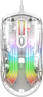 Lancoon Wired Gaming Mouse Transparent Mice with 7200 DPI Optical Sensor Silent 7 Programmable Buttons RGB Light Effect Durable for Laptop Desktop Computer (White)