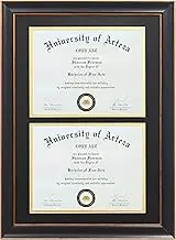 CORE ART Double Diploma Frames 14x20 Fits Two 8.5x11 Inch Certificates, Documents and College Degree, Black Frame with Golden Trim for 8 1/2 x 11 with Black Gold Double Mat, Wall Mounting