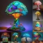 Painting Glass Mushroom Table Lamps Bohemian Resin Table Lamp Night Light DecoQG