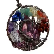 Tree Of Life Copper Necklace Earrings Handmade Semi-Precious Gemstones NWT + Box