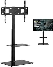 ZUNI 32"-65" Adjustable Floor TV Stand Mount with Laptop Shelf - 50° Swivel Universal TV Stand Base LCD LED OLED TVs, Supports Up to 40kg & VESA 400x600mm, Ideal for Bedroom, Dorm, Office Use