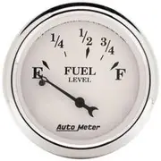 Autometer Old Tyme White Fuel Level Gauge Short Sweep - 0 - 30 Ohm, 2 1/16 Inch, Short Sweep, AU1607