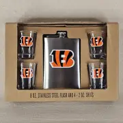 Cincinnati Bengals Flask & Shot Glass Set Stainless Steel New w/Box Joe Burrow
