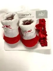Carter's Baby Red/White Bootie & Headwrap Set Size Newborn