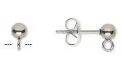 10 Pair Stainless Steel 4mm Ball Post Earstuds with Open Loop & Earnuts