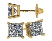 Yellow Gold Plated 925 Sterling Silver Stud Earrings With 2 TCW Cubic Zirconia