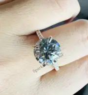 Gray Moissanite Engagement Ring 8 mm Round Cut Grey Moissanite Wedding Proposal