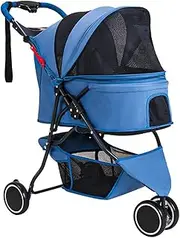 Cat Stroller Pet Dog Strollers for Small Medium Dogs, 3 Wheel Dog Stroller Folding Dog Pram Buggy Lightweight Pet Pushchair Travel Carriage Stroller Cart, Durable Wheels(Blue a)