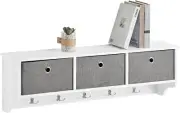 FRG282-W, Wall Coat Rack Wall Shelf Wall Storage Cabinet Unit with 3 Baskets 5 H