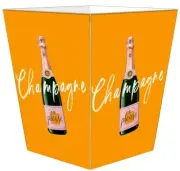 MARYE-KELLEY, CHAMPAGNE PLEASE, ORANGE WOODEN WASTEPAPER BASKET, GOLD TRIM, NEW