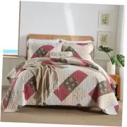 Cotton Bedspread Quilt Bedding Sets Queen Purple White Patchwork Pattern
