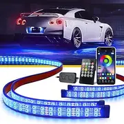[LUMENIX] Double Row RGB LED Car Underglow Lights Kit, 4PCS Exterior Neon Accent Bluetooth Under Glow Light Strip for Cars SUVs Trucks Van, w/Dynamic Music & DIY Mode Underbody Chase Lights