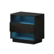 NNEDSZ Bedside Tables Side Table RGB LED Drawers Nightstand High Gloss Black