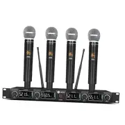 UW140 Wireless Microphone System, 4-Channel UHF Cordless Mic Set with Four
