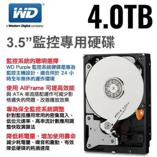 WD紫標 4TB 3.5吋監控系統專用硬碟 4.0TB