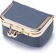BLEMOLE Genuine Leather Mini Jewelry Box with Kiss Lock, Blue, Travel Small Jewelry Organizer Box