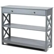 Gray Heavy Duty 3-Tier MDF Wire Shelving Unit Entryway Table (12 in. W x 31 in.